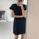 Plain Short-sleeve Slim-fit Denim Dress