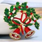 Christmas Wreath Glaze Brooch 1pc - Green & Red - One Size