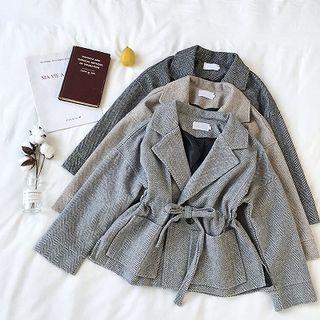 Plain Striped Double-pocket Lace-up Coat