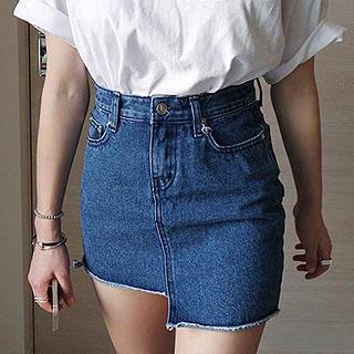 Asymmetrical Hem Denim Skirt