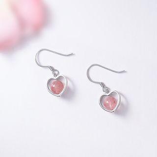 Bead & Heart Hook Earring 1 Pair - Earring - Rhinestone - Heart - One Size