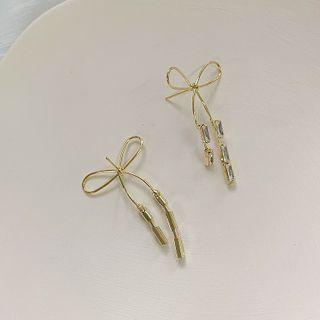 Rhinestone Alloy Bow Earring Gold - One Size