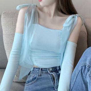 Cold-shoulder Tie-shoulder T-shirt