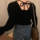 Plain Bell-sleeve Open Back Top