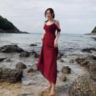 Short-sleeve Cold Shoulder Midi Dress