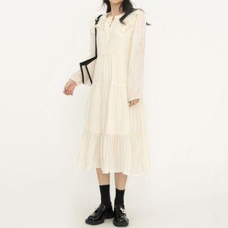 Long Sleeve Crinkled Midi Dress