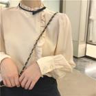 Frilled Long-sleeve Blouse As Figure - One Size