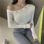 Button Embellished Ribbed Knit Top