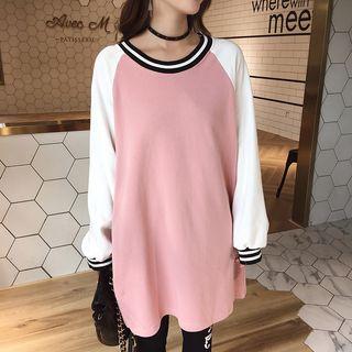 Striped Raglan Long Sleeve Pullover Dress