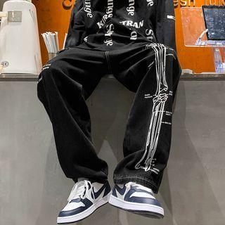 Bone Print Straight Leg Jeans