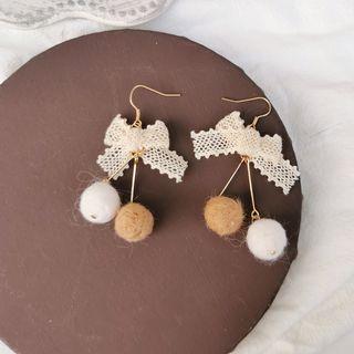 Ribbon Pom Pom Dangle Earring / Clip-on Earring