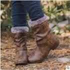 Buckled Fluffy Trim Mid-calf Boots