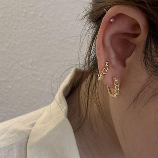 Rhinestone Chain 925 Sterling Silver Open Hoop Earring