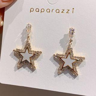 Rhinestone Star Dangle Earring 1 Pair - Silver Stud - Gold - One Size
