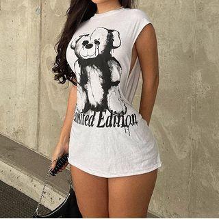 Sleeveless Bear Print T-shirt