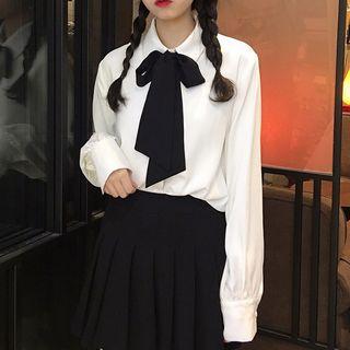 Long-sleeve Bow Accent Shirt 9867 - Shirt - White - One Size