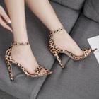 Ankle Strap Leopard Print High Heel Sandals