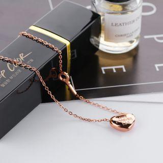 Lettering Heart Pendant Stainless Steel Necklace 1273 - Pendant & Necklace - Gold - One Size