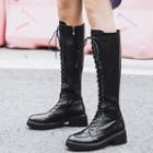 Genuine Leather Lace-up Knee-high Boots