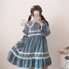 Lace Trim Corduroy Long-sleeve A-line Dress