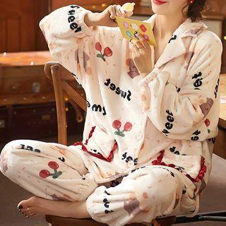 Loungewear Set : Long-sleeve Cherry Print Top + Pants
