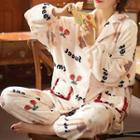 Loungewear Set : Long-sleeve Cherry Print Top + Pants