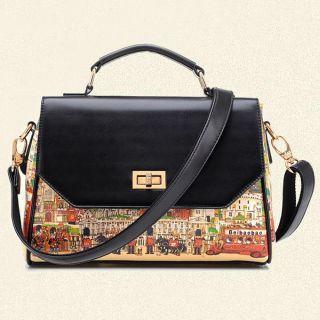 Faux-leather Printed Satchel