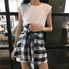 Set: Mini Tank Dress + Plaid Mini Skirt Set Of 2 - Top & Bottom - One Size