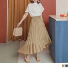 Asymmetric Ruffle Hem Pleated Midi Skirt