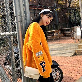 Smile-patch Faux-shearling Pullover