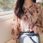 Tie-neck Floral Print Ruffled Blouse
