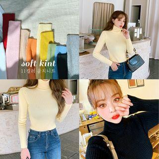 Turtle-neck Slim Rib-knit Top In 11 Colors