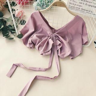 V-neck Drawstring Short-sleeve Top