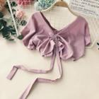V-neck Drawstring Short-sleeve Top