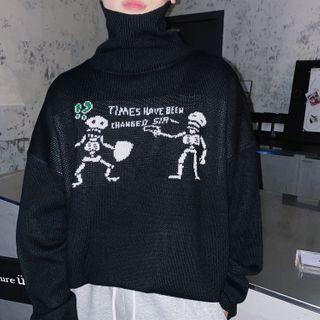 Skeleton Jacquard Turtleneck Sweater