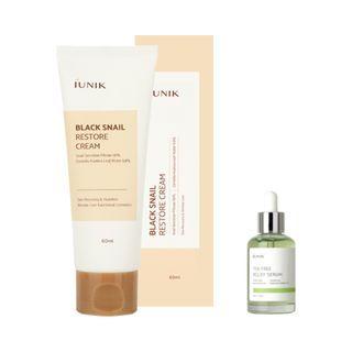 Iunik - Bundle: Black Snail Restore Cream + Tea Tree Relief Serum Mini 2 Pcs
