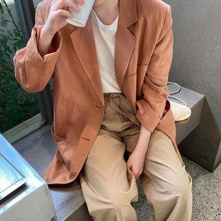 Long-sleeve Single Breasted Plain Blazer Orange Pink - One Size