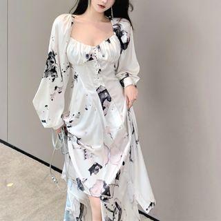 Long-sleeve Print Asymmetrical Dress