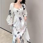 Long-sleeve Print Asymmetrical Dress