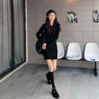 Long-sleeve Half-zip Mini Bodycon Polo Dress Black - One Size