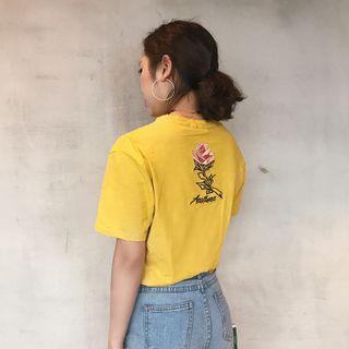 Loose-fit Rose Embroidered Short-sleeve T-shirt