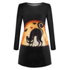 Long-sleeve Cat Print T-shirt Dress