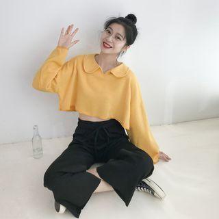 Long-sleeve Open-collar Crop Top