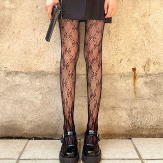 Bow Print Fishnet Tights
