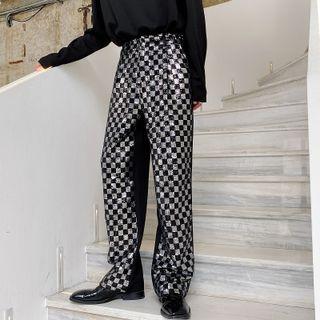 Checkerboard Sequined Straight Leg Pants