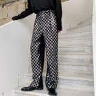 Checkerboard Sequined Straight Leg Pants