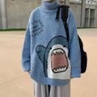 Shark Print Turtleneck Sweater