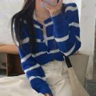 Striped Long-sleeve Cardigan Stripes - Blue & White - One Size