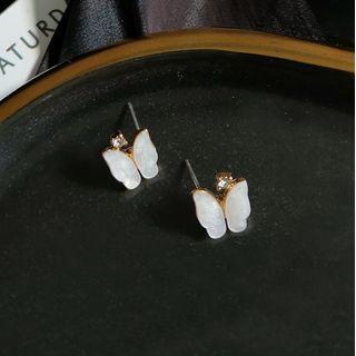 Butterfly Sterling Silver Ear Stud 1 Pair - Gold & White - One Size