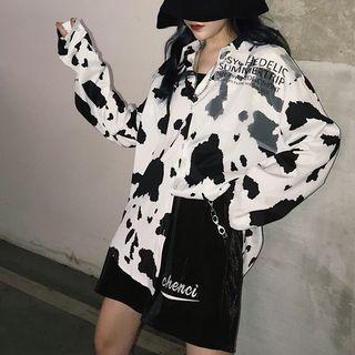 Lettering Cow Print Shirt Dairy Cow White - One Size